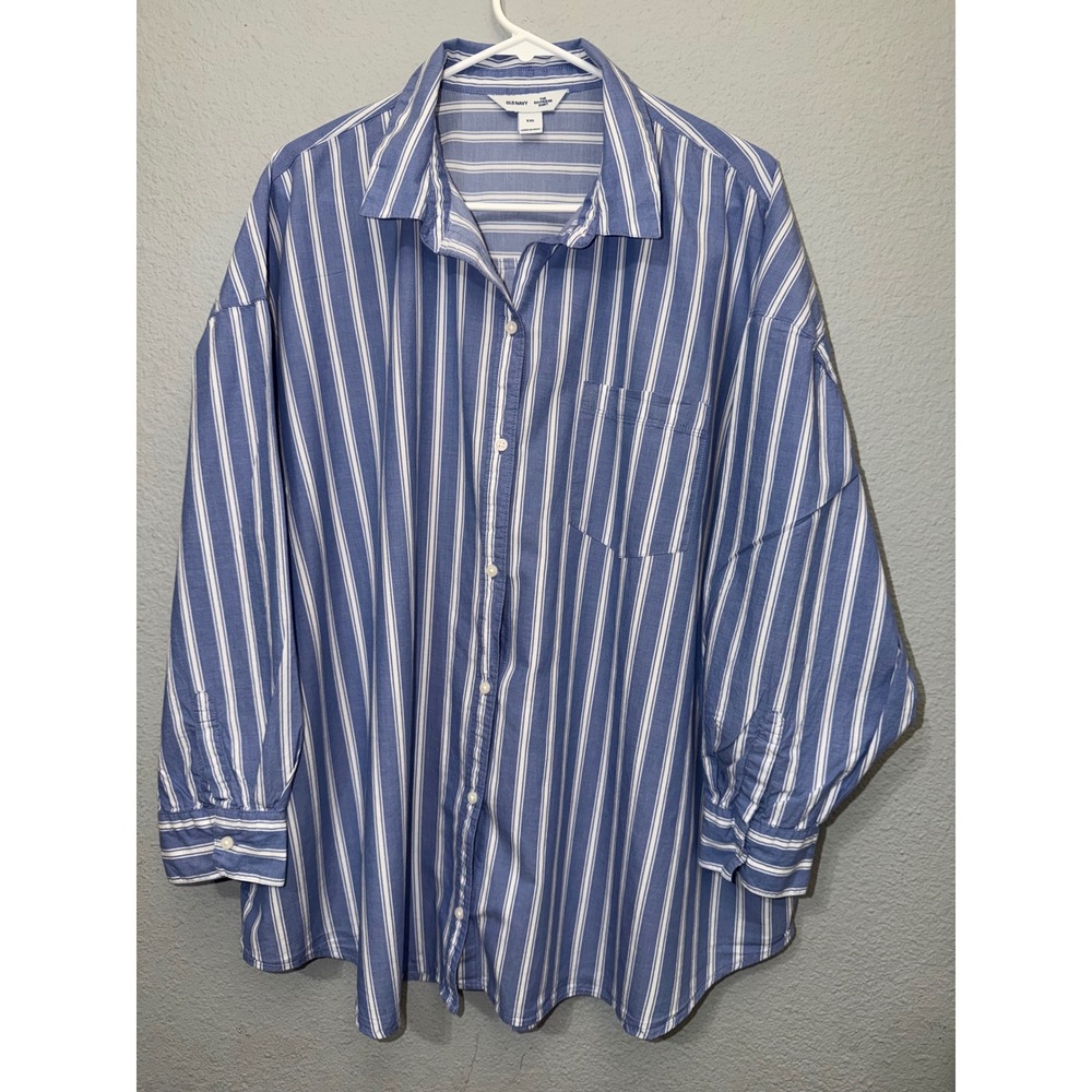 Old Navy The Boyfriend Shirt XXL 100% Cotton Blue Striped Oversized Button Down